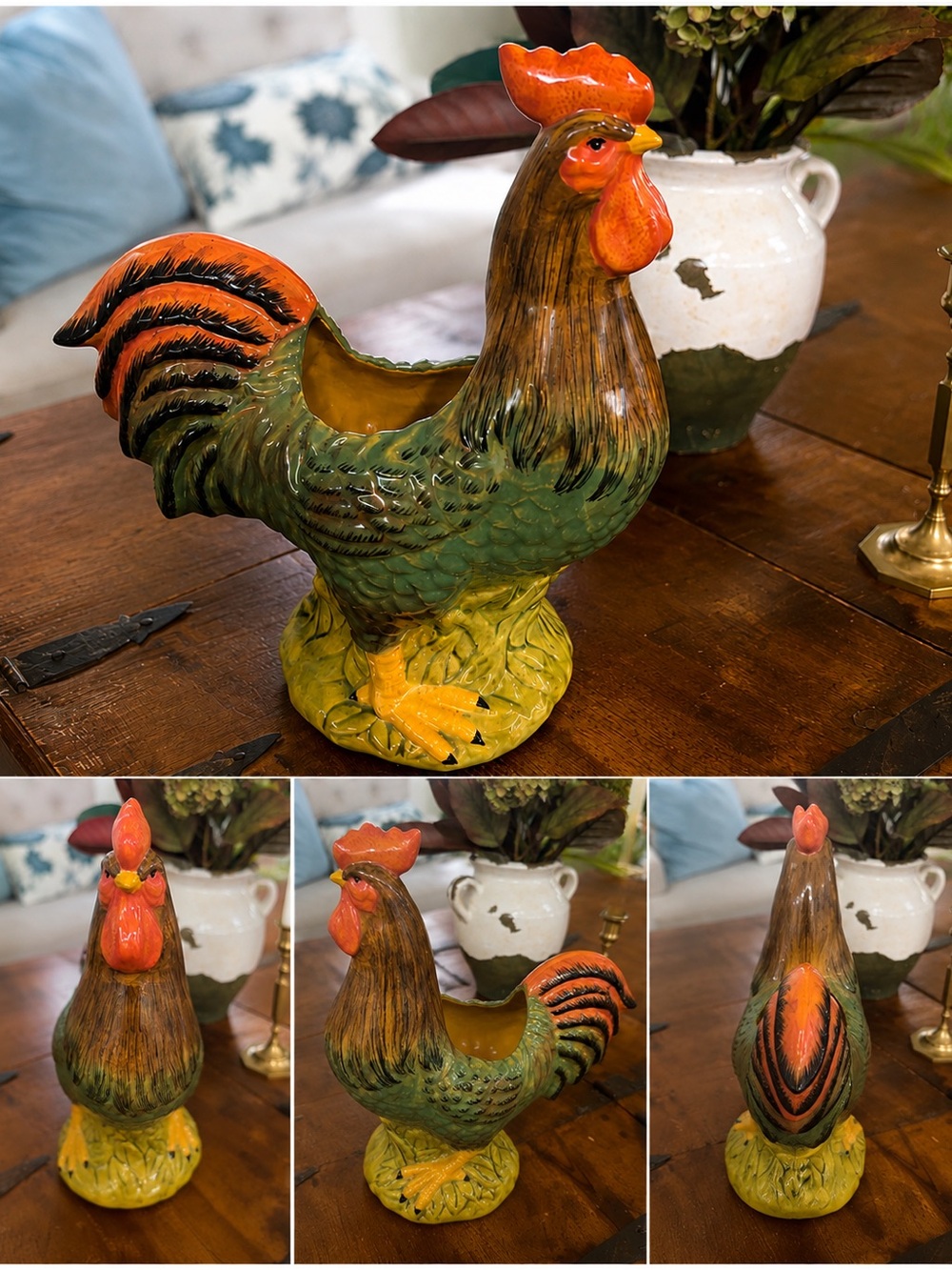 Vintage Chanticleer Rooster Planter Nanette Vacher Centrum 12.5 “ Ceramic